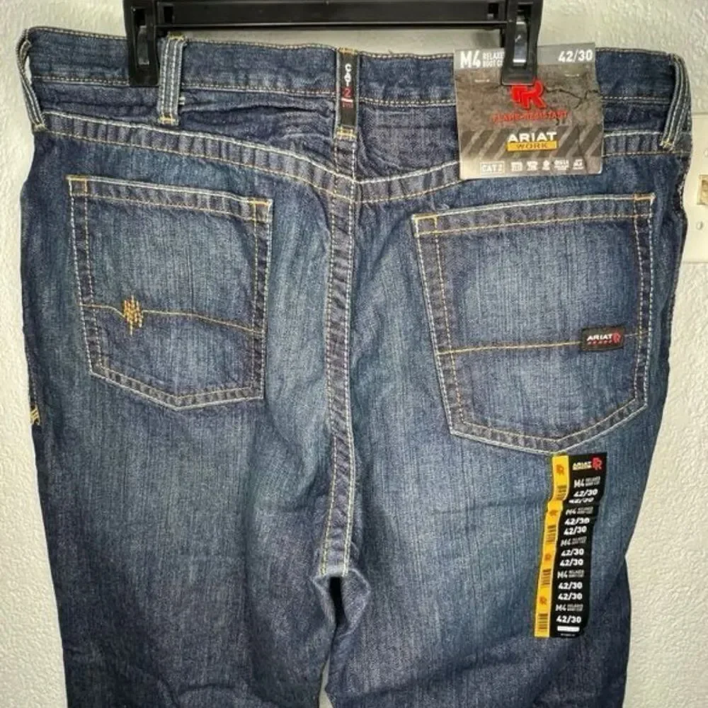 New! Ariat Work Flame Resistant CAT 2 Relaxed Basic Boot Cut Blue Jean Sz 42X30